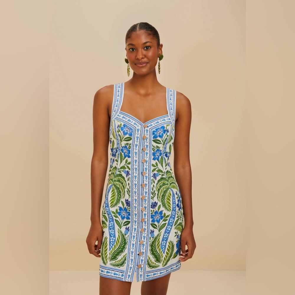 FARM Rio Tropical Blue and Green Mini Dress